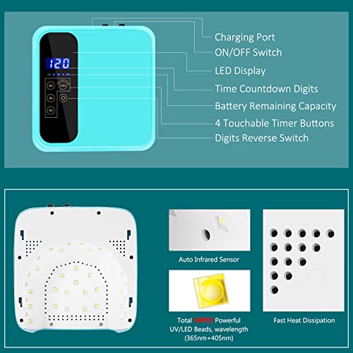 Xttnbm Cordless Uv Led Nail Lamp 72W Professional Nail Dryer With Touch Screen, 36 Uv/Led Beads, 15600Mah Rechargeable Battery, 4 Timers, Auto Sensor, Portable Gel Uv Led Curing Light Lamp For Nails #TOP1