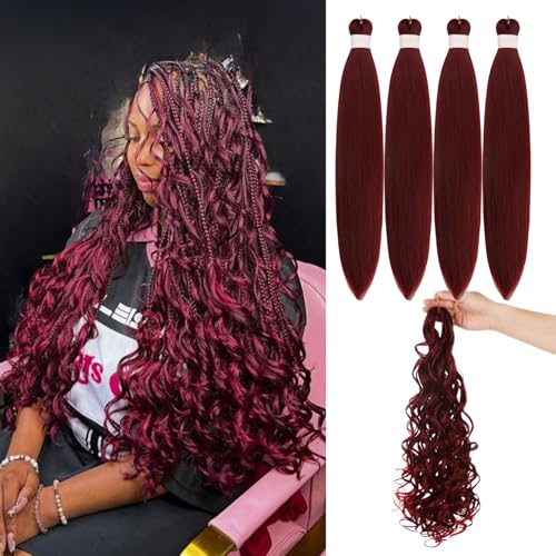 Burgundy Braiding Hair Pre stretched for Boho Braids 900 Synthetic Boho Braiding Hair Extensions Hypoallergenic Yaki Ez Braids