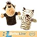 Produktbild BETTERLINE Tier Handpuppen 2er Set - Premium Qualität, 24 cm Weicher Plüsch Handpuppen für Kinder - perfekt zum Geschichtenerzählen, Lehren, Vorschule, Rollenspiel (AFFE und Tiger)