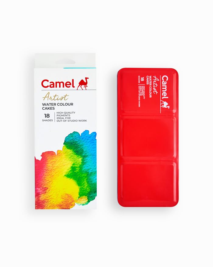Image of Camel Artist Water Colour Cakes Set of 18 Shades | Premium Watercolour Paint Cakes for Artists, Students & Hobby Painting | Rich Pigmented Water Colours for Paper, Sketching, Illustration & School Art