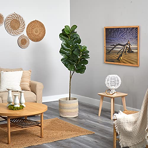 5.5Ft. Fiddle Leaf Fig Artificial Tree In Handmade Natural Cotton Multicolored Woven Planter #TOP3