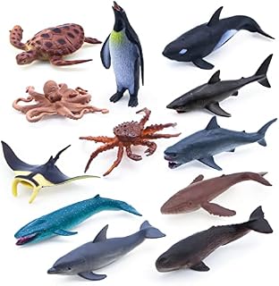 kukifun Sea Animal Cake Toppers, 12PCS Sea Creatures Toys Set, Shark, Whale, and Dolphin Animal Figurines, Children Mini Ocean Animal Toys.Sea Animal Cupcake Toppers for Kids Birthday Decoration
