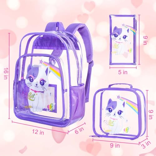 KLFVB 3PCS Clear Backpack for Girls and Boys, Kids See Through Backpacks Stadium Approved, Transparent Bookbag for Elementary4