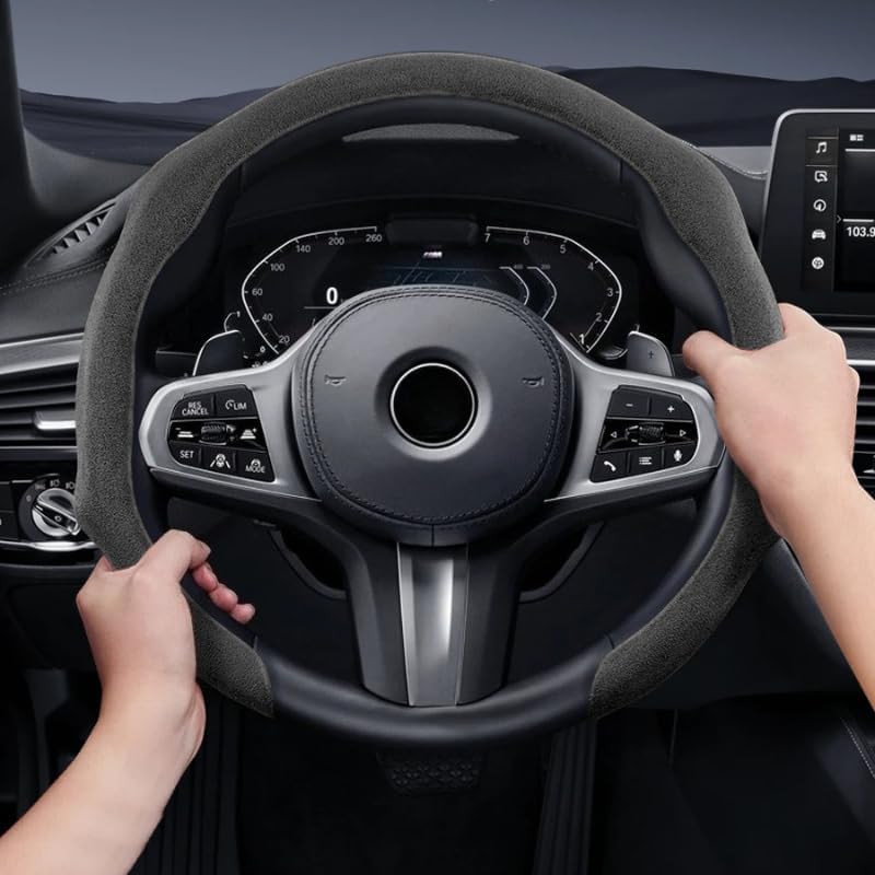Suitable for BMW Premium Suede Snap-On Steering Wheel Covers, Non-Slip and Durable, Available for Round and D-Shaped Steering Wheels (Black)