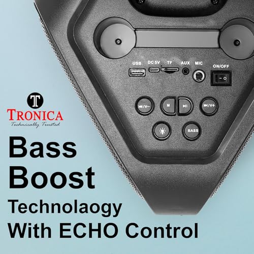 Image of Bluetooth Party Speaker Tronica Trigon Rowdy 50W, with 2 Wireless Karaoke Microphones, RGB Disco Lights, USB, AUX, FM & SD Card Support, 4 Hours Playback
