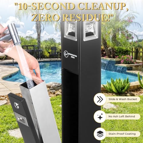 Image of Commercial Outdoor Waste Receptacle, 47.6 inch Stainless Steel, Lockable | Vertical Trash Can Ash Bin,4-sided Entry, Butts Receptacle, weather-resistant, for patios hotels offices sidewalks