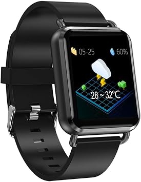 Bluetooth 4.0 Waterproof Fitness Tracker with Real-Time Heart Rate Monitoring, Blood Pressure, Blood Oxygen, Sleep, Pedometer Monitor, Android, iOS Black