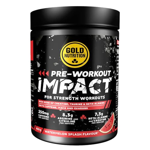 GoldNutrition, Pre-Workout Impact, Bebída Energética en Polvo con Cafeína, Arginina y Citrulina, Beta-Alanina y Creatina, para Tomar Antes del Entrenamiento Deportivo, Sabor Sandía, 400 g