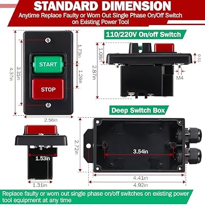 Dreyoo 1 Set 120V/230V Dual Voltage Single Phase On/Off Switch with Deep Switch Box Hardware, Efficient 120V 2HP Switches On Off, Fast Power Off for Table Saw, Router Table, Drill Press, Bench Saw