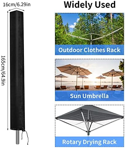 Zsanhua Rotary Washing Line Cover with Zip Waterproof Large Heavy Duty Rotary Clothes Line Cover, Protective Weather Resistant Parasol Cover for Garden Dryer and Airer(Black, 165 * 16 * 16cm)