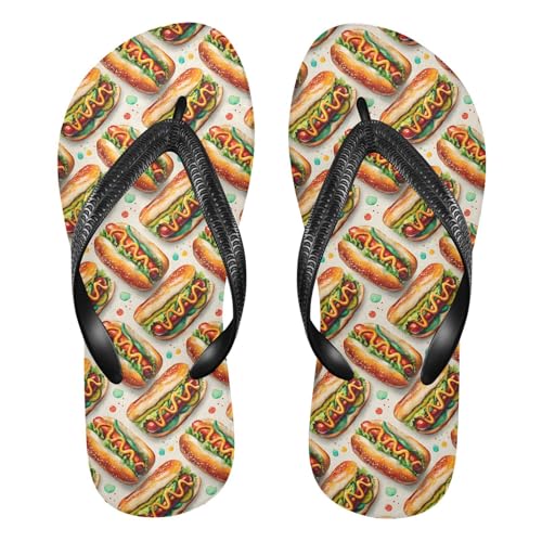 Flip Flop Sandals Hotdogs Pattern Print for Women Men Beach Outdoor XS