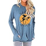 KAPUCTW Blusa básica con diseño de bruja holgada para mujer, con bolsillos, Azul / Patchwork, S
