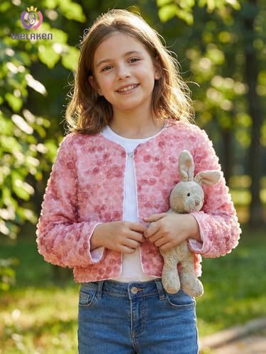 Image of Girls Cotton Knit Shrug Cardigan with Long Sleeve Ruffle Hem