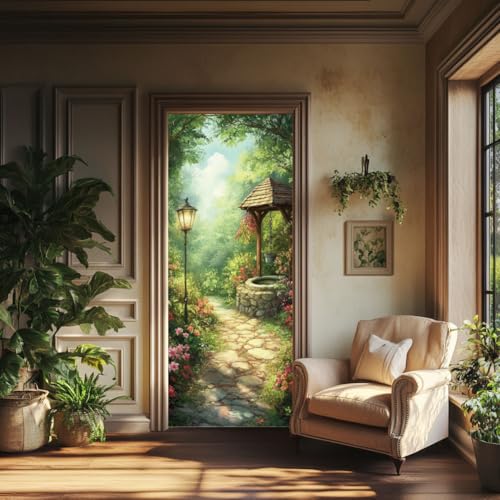 arricraft 2 Pcs Self-Adhesive Door Sticker, 31.5"x78.7", Garden Street Lamp