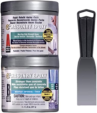 PC Products PC-Masonry Epoxy Adhesive Paste, Two-Part Repair, 8 oz in Two Cans with Mixing Tool, Gray (70024)