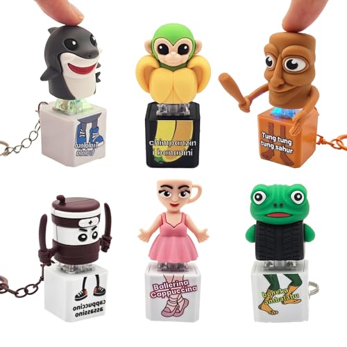 Gtzzot Italian Brainrot Clicker Fidget Keychain with Sound and LED Light - Tralalero Tralala Shark, Tung Tung Tung Sahur, Ballerina Capuchina | Stress Relief Toy for Adults(6pcs-All)