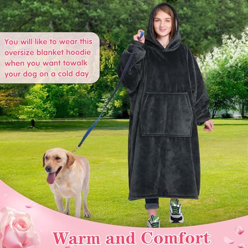 Image of Waitu Wearable Blanket Sweatshirt Gifts for Women and Men, Sherpa Wearable Blanket Adult, Oversized Blanket Hoodie, Thick Sherpa Blanket, Warm Body Blanket Robe - Dark Gray
