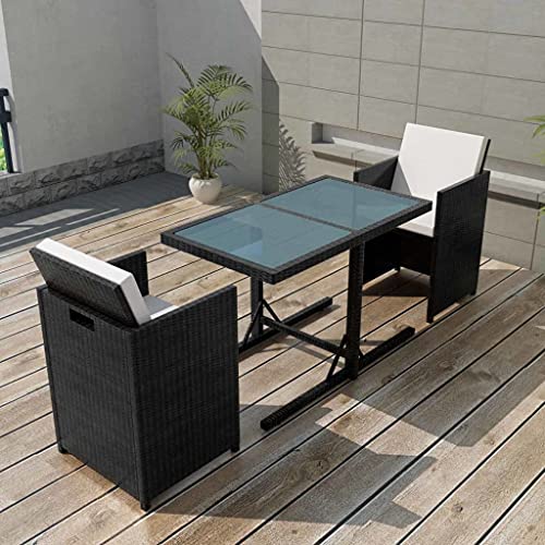 Ensemble de bistro 3 pièces en polyrotin noir et table de jardin d'extérieur