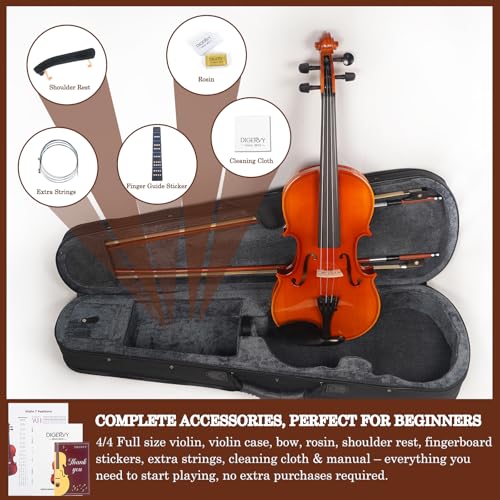 image for DIGERVY Violin 4/4 Full Size Kit for Beginners, Glossy Violin Fiddle S