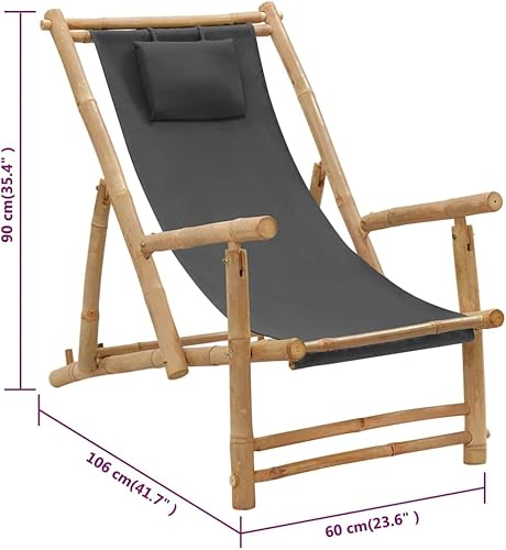 Miniatura 2 de vidaXL Silla de bambú ajustable con diseño plegable y lona, muebles de exterior gris oscuro para jardín, patio y terraza