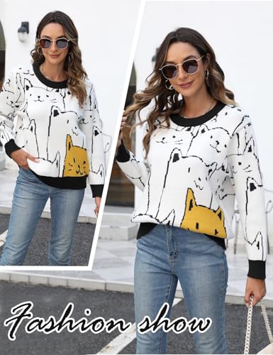 Image of Yimoon Cat Sweater for Women Oversized Chunky Sweater Loose Long Sleeve Knit Pullover Sweater Top(Black-M)