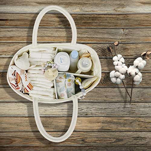 Image of XUANGUO Large Cotton Rope Baby Diaper Caddy Organizer Basket with White