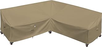 Flexiyard Heavy Duty Outdoor Sectional Cover, Waterproof 600D Patio Furniture Covers, Lawn Patio Couch Cover (Desert Khaki, V-Shaped-90 x 90")