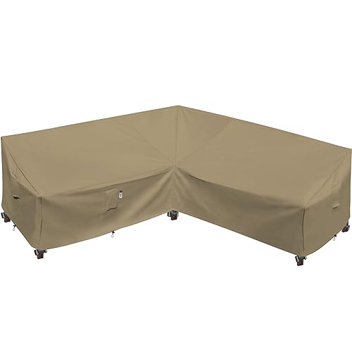 Heavy Duty 600D Patio Couch Cover, Waterproof, Desert Khaki (V-Shaped-90
