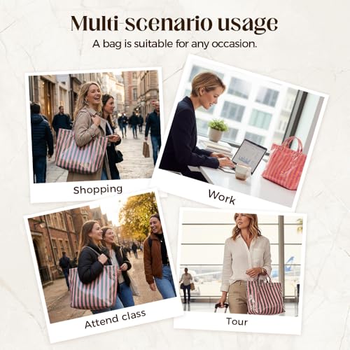 Bolso tote de PVC a rayas para mujer miniatura 6