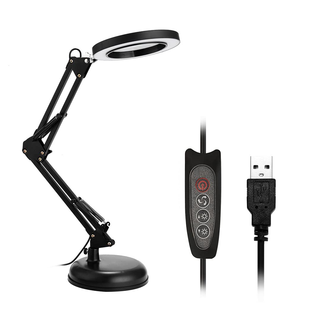Loupe de bureau LED 5X pliable avec 3 modes de gradation et alimentation USB
