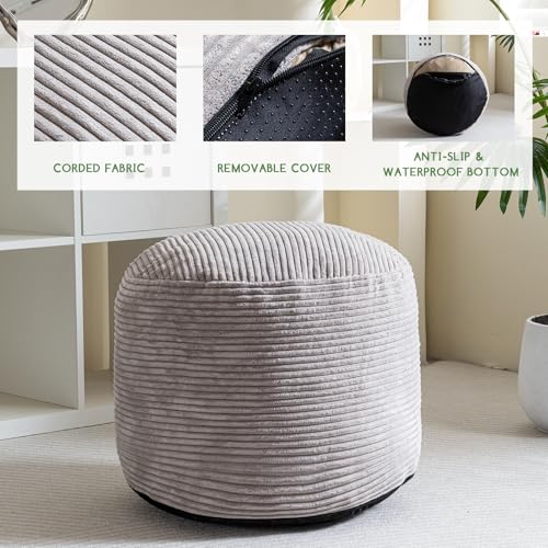 image for HIGOGOGO Round Stuffed Pouf Ottoman, Corduroy Poufs with Foam Chunk Fi