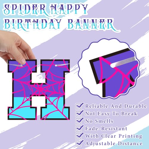 Image of Oudain Spider Theme Birthday Banner Pre-strung Web Flags,Purple Blue