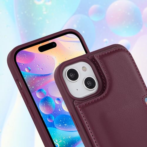 iCoverCase Compatible with iPhone 15 Wallet Phone Case with Card Holder for Women Men, [RFID Blocking] Card Slots PU Leather Protective Wallet Case 6.1 Inch (Wine Red) by iCoverCase - Image 7