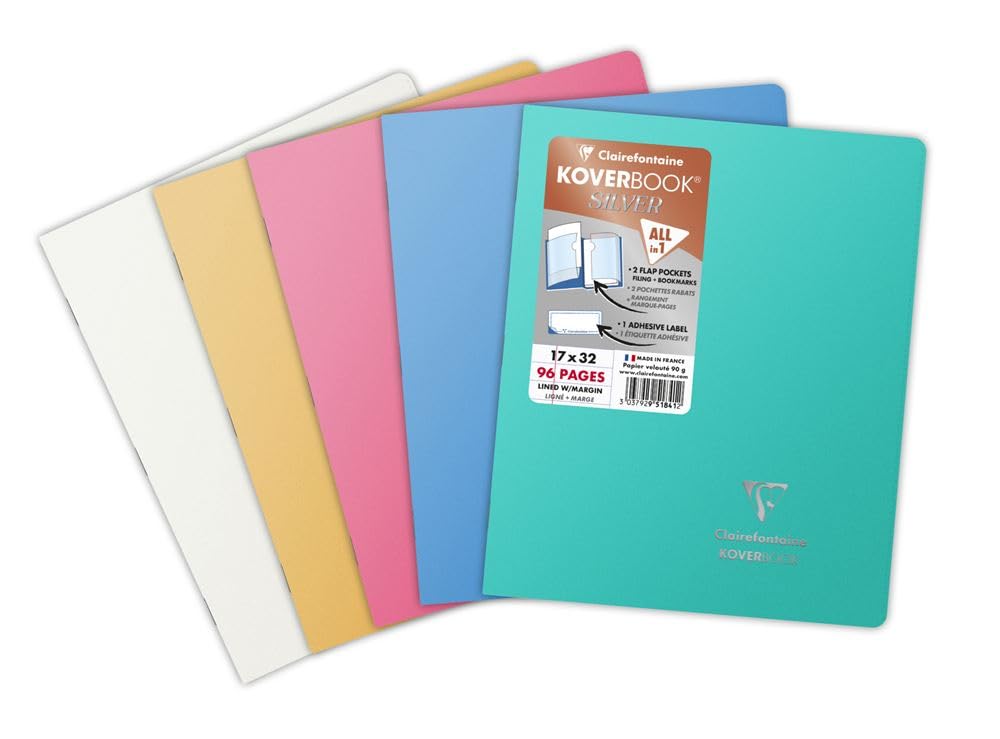 Clairefontaine 981441C A Silver Koverbook Stapled Notebook - 24x32 cm - 96 Seyes Ruled Pages - 90 g White Paper - Opaque Polypro Cover - Random Colour