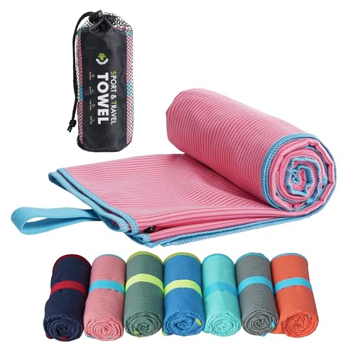 4Monster Microfiber Camping Towel - Quick Dry, Super Absorbent, Lightweight Travel Towel for Hiking, Beach, Gym, Backpacking, Yoga - Compact with Carry Bag (Pink, Small(31.50" x 15.80"))