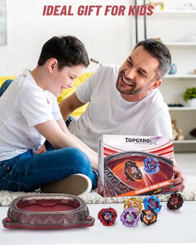 BGOVTAPO X Stadium Starter Kit - with 6 X Tops, 2 Launchers & Arena for Battle, Ultimate Competitive Spin Top Battle Set, Gift for Kids, Boys, Girls Ages 6+