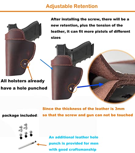 Universal Iwb Leather Holster For Glock 17 19 43, Taurus G2C G3C, M&P Shield, Sig P365 P320, Ruger Lc9 - Adjustable Retention Holster For Subcompact & Compact & Full Size Pistols Right Hand #TOP2