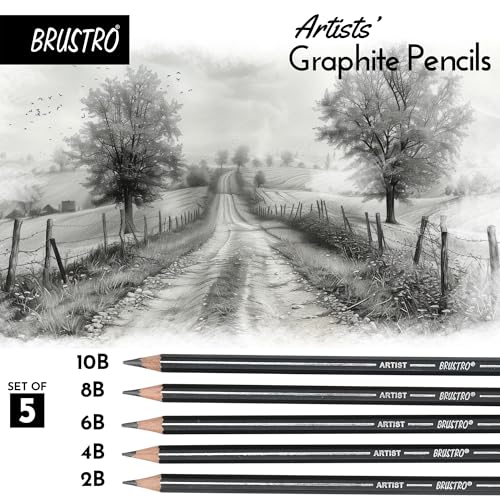 Image of BRUSTRO Artist's Graphite Pencil set | Set of 5 (2B, 4B, 6B, 8B, 10B) | Pre Sharpened, Lightweight, Break-resistant, Ideal for Students and Adults, Students, Professional Drawing,Sketching,Mandala Art