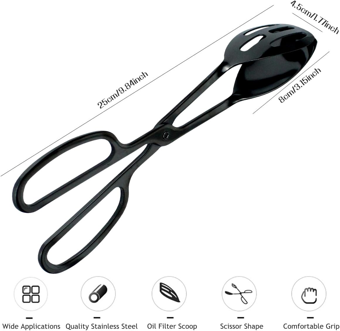 2 pinzas de ensalada de bufé para servir y cocinar, pinzas de tijeras de acero inoxidable para alimentos, utensilios de catering para pan, pasteles, hornear, filetes, barbacoa (negro)
