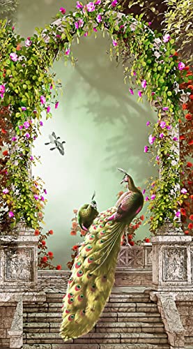 Image of Digital Printed Door Curtains for Bedroom 7Ft Set of 2 Grommet Thermal Insulated Drapes for Living Dining Kids Room Decorative 3D Eyelet Curtain Panels for Home (4x7 Feet, Peacock)