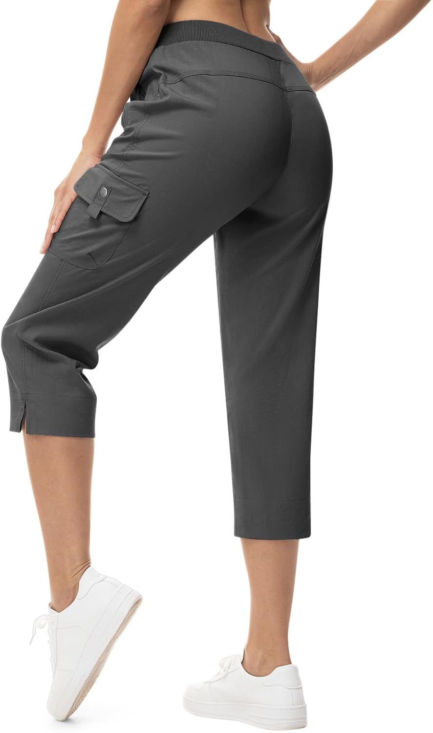 TBMPOY Women's Capri Pants Lightweight Quick Dry Hiking Cargo Pockets Casual Water Resistant Travel Cropped Cotton