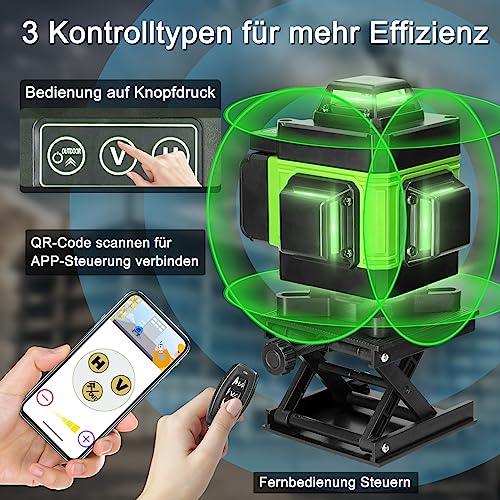 Kreuzlinienlaser Grün kit Hancaner 16 Line Laser Level IP54 Wasserwaage 360° Kreuzlinienlaser Selbstnivellierend +1.5M Stativ +2400mAh Akku für Verlegung Bodenfliesen, Installation Trennwänden - 3