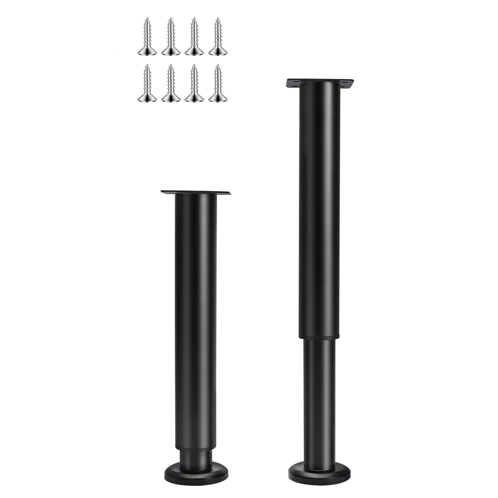 Möbelfüße Verstellbar 2 Stück, Höhenverstellbare Tischbeine Metall 25-43cm | Stabile Möbelfuss mit Rutschfeste Unterseite | DIY Schwarze Möbelbeine für Schrank, Bett, Couch, Nachttisch, Stuhl