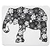 Produktbild Tierdekor, florales Elefant-Muster mit Blütenblättern auf dem Körper tropisches Boho-Zoo-Bild, schwarzes Grau, genähter Rand-Rutschfester Gummi