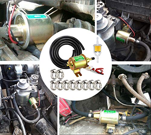 GeeBat Universal Electric Fuel Pump Kit for Carburetor Lawn Mower, DC 12V (3-6PSI) Electric Fuel Pump + 2 Meter/6.56-Foot 5/16" ID Fuel Line + Fuel Filters + 10pcs Hose Clamp