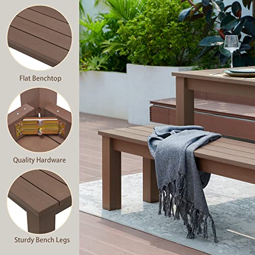 Efurden Outdoor Bench, 3-Person Outdoor Dining Bench, Backless Poly Lumber Garden Bench, All Weather Bench Suitable For Patio And Garden, Brown #TOP2