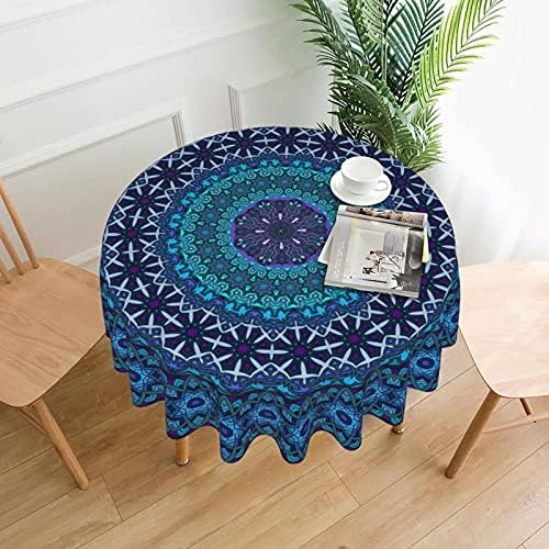 Blue Mandala Tablecloth Classical Mandala Round Tablecloth Waterproof Wrinkle Free Table Cloth Table Cover for Kitchen Dining Room Picnic Party Banquet Table Top Decor