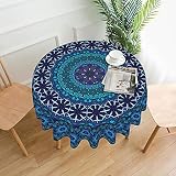 Blue Mandala Tablecloth Classical Mandala Round Tablecloth Waterproof Wrinkle Free Table Cloth Table