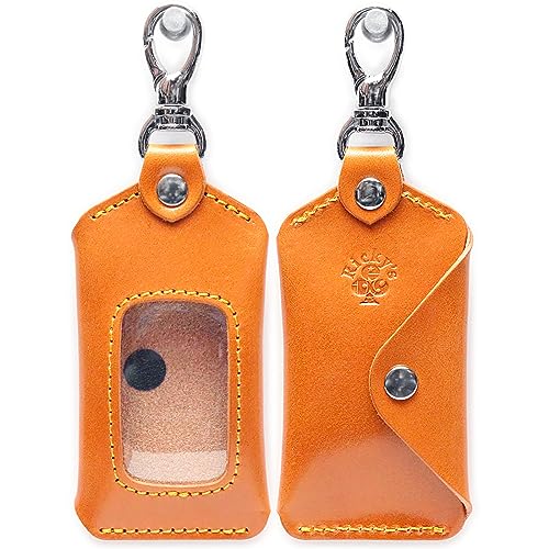 ナスカンタイプ スマートキーケース Sサイズ 栃木キャメル 【Ricky's】 単体 ほぼ 全機種対応 スマートキー クリア窓 窓付き キーケース キーレス ケース キーカバー 玄関扉 鍵 家 ドアキー YKKAP LIXIL 三協アルミ 本革 革 レザー