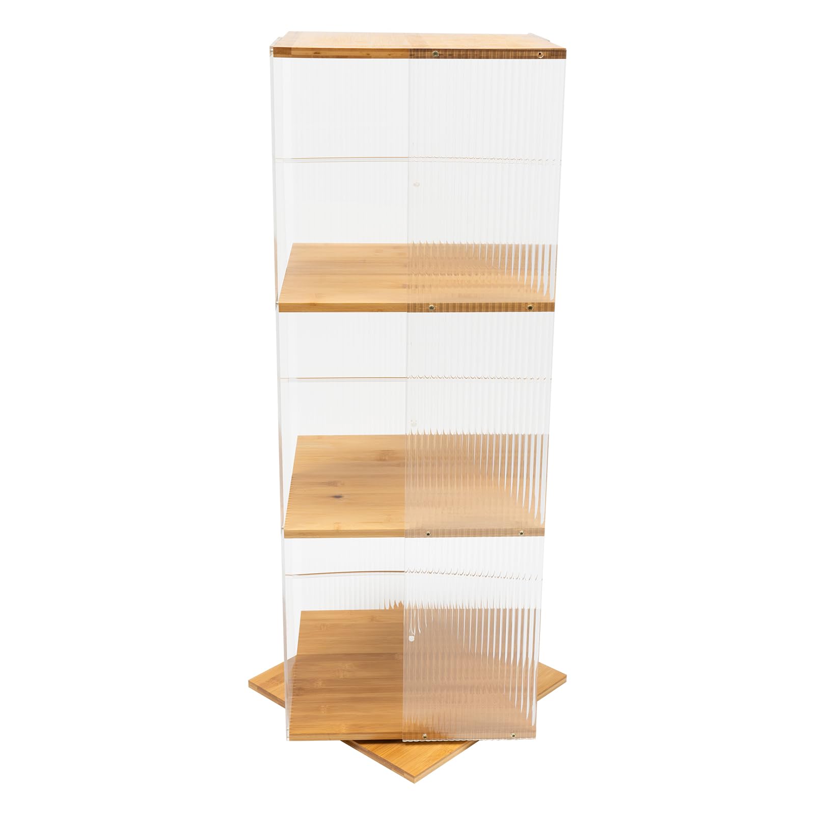 Estantería de bambú y acrílico de 3 niveles, con pantalla transparente, estantería de almacenamiento y almacenaje, giratorio 360°, multifuncional para oficina, salón